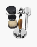 Eco-Razor Faux Horn & Chrome Safety Razor and Brush Stand