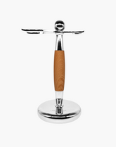 Eco-Razor Faux Light Beach Wood & Chrome Safety Razor and Brush Stand