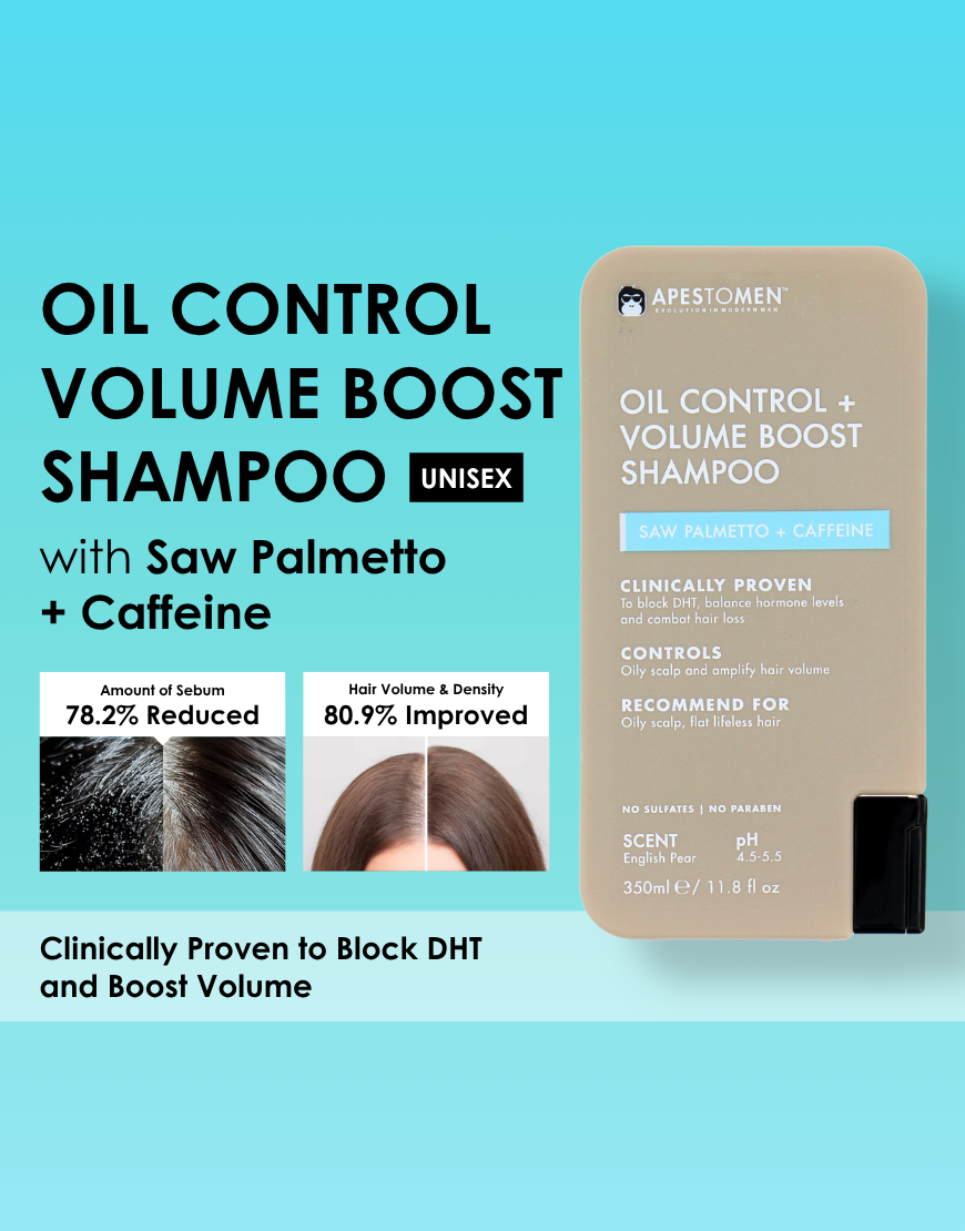 Apestomen Oil Control + Volume Boost Shampoo 350ml With Saw Palmetto | Block DHT Balance Hormone Levels Combat Hair Loss