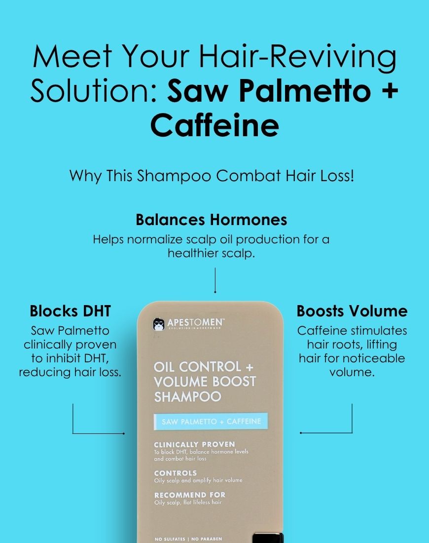 Apestomen Oil Control + Volume Boost Shampoo 350ml With Saw Palmetto | Block DHT Balance Hormone Levels Combat Hair Loss