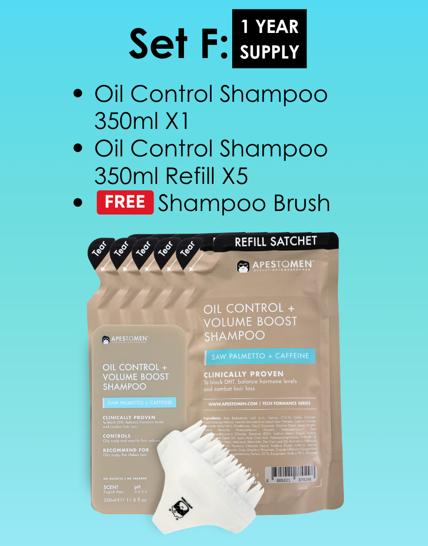 Apestomen Oil Control + Volume Boost Shampoo 350ml With Saw Palmetto | Block DHT Balance Hormone Levels Combat Hair Loss