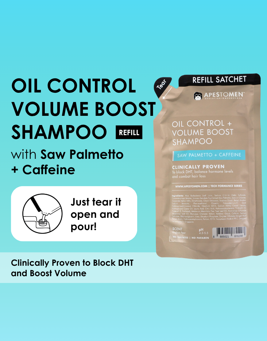 Apestomen Oil Control + Volume Boost Shampoo 350ml With Saw Palmetto | Block DHT Balance Hormone Levels Combat Hair Loss