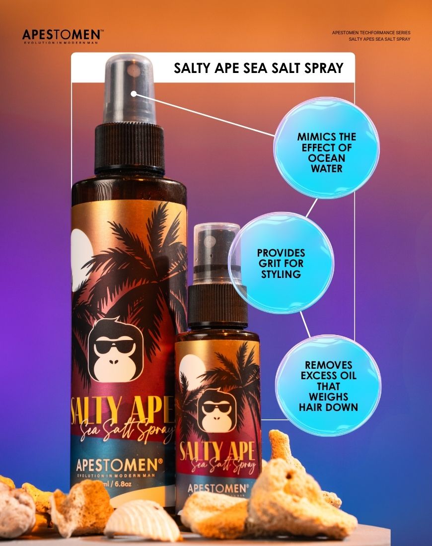 Apestomen Salty Ape Sea Salt Spray | Hair Volume + Texture Spray for Natural Beachy Hairstyles