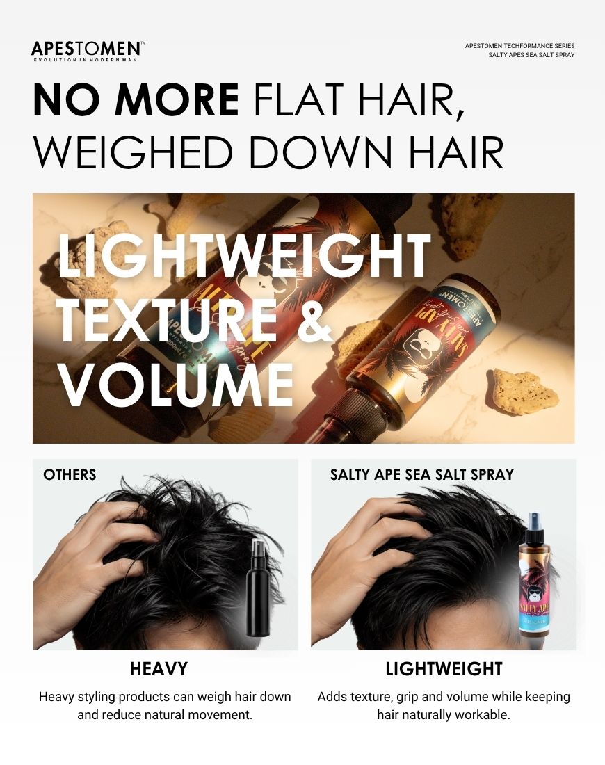 Apestomen Salty Ape Sea Salt Spray | Hair Volume + Texture Spray for Natural Beachy Hairstyles