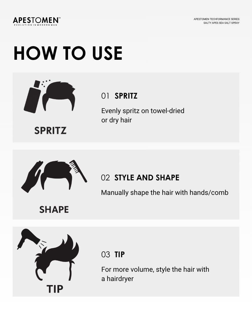 Apestomen Salty Ape Sea Salt Spray | Hair Volume + Texture Spray for Natural Beachy Hairstyles