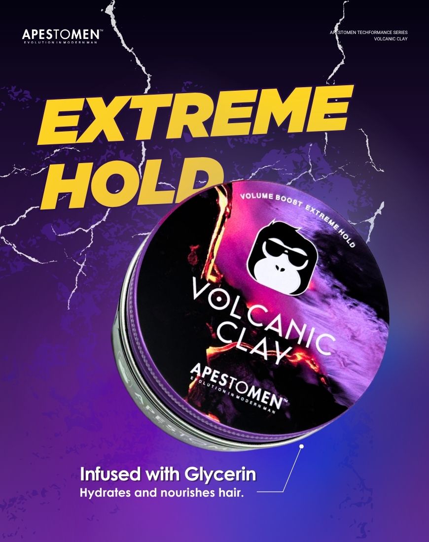 Apestomen Volcanic Clay Extreme Hold With Glycerin | 24H Strong Hold, Volume & Texture, Silky Smooth Application
