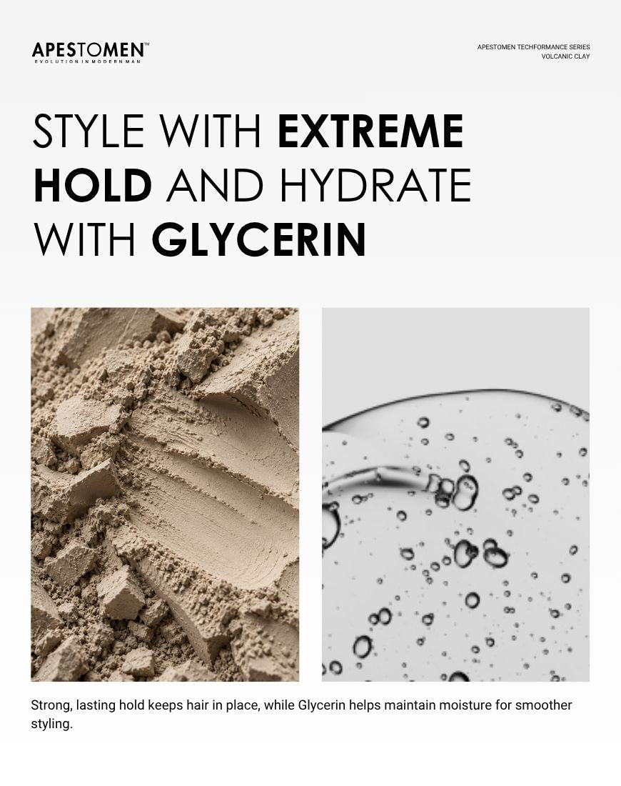 Apestomen Volcanic Clay Extreme Hold With Glycerin | 24H Strong Hold, Volume & Texture, Silky Smooth Application