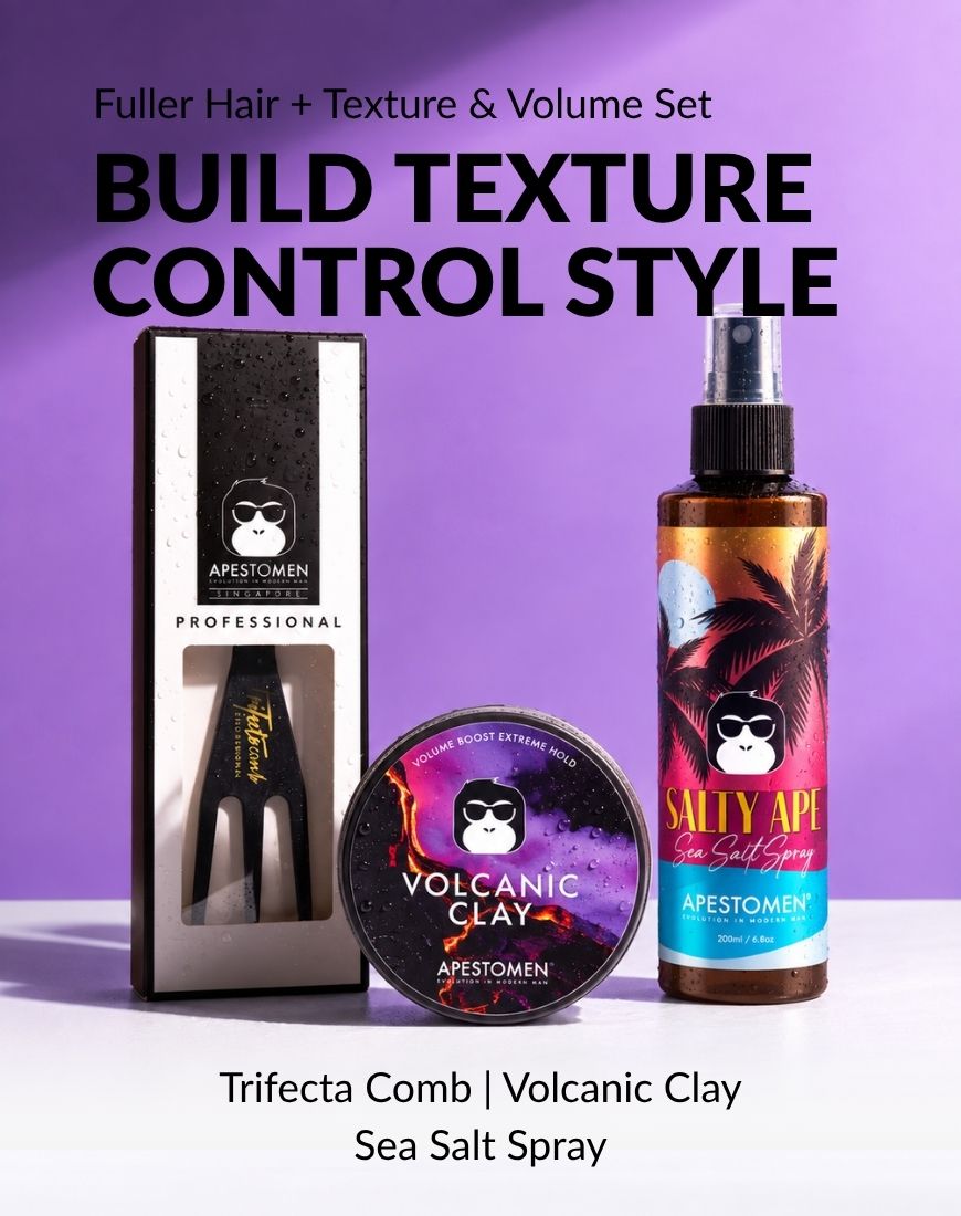 Apestomen Fuller Hair + Texture & Volume Set With Sea Salt Spray + Volcanic Clay | Fuller Hair, Natural Texture & Extreme Hold