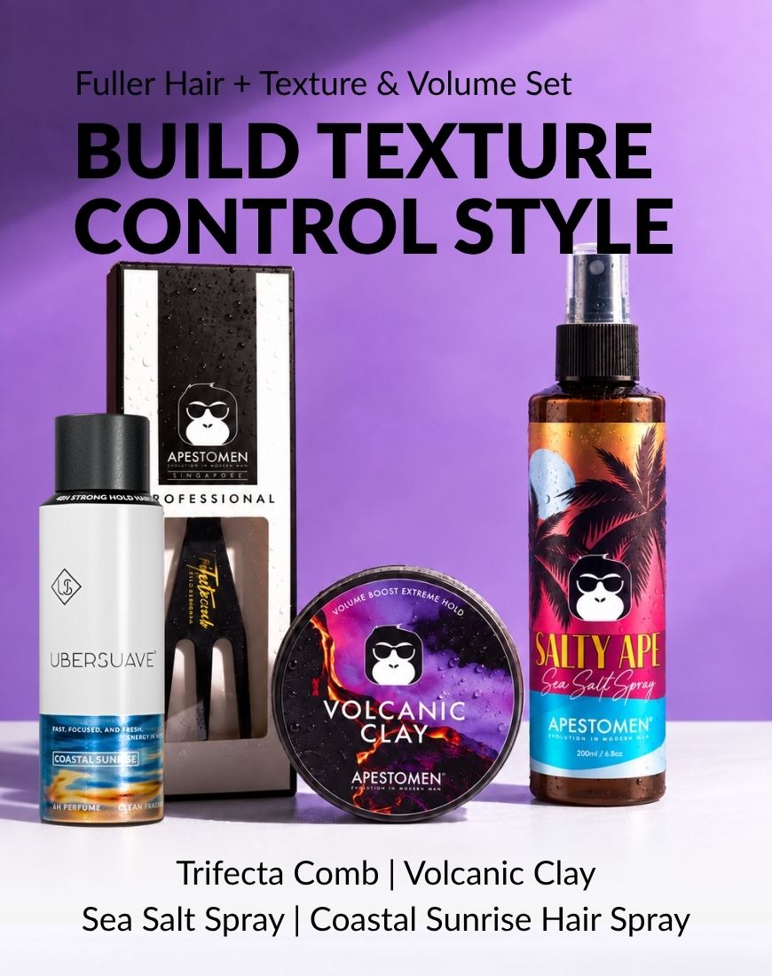Apestomen Fuller Hair + Texture & Volume Set With Sea Salt Spray + Volcanic Clay | Fuller Hair, Natural Texture & Extreme Hold