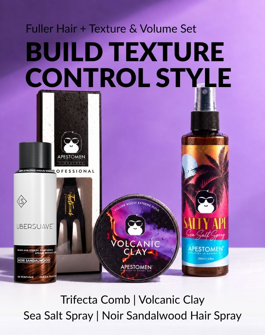 Apestomen Fuller Hair + Texture & Volume Set With Sea Salt Spray + Volcanic Clay | Fuller Hair, Natural Texture & Extreme Hold