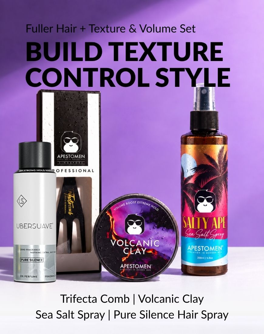 Apestomen Fuller Hair + Texture & Volume Set With Sea Salt Spray + Volcanic Clay | Fuller Hair, Natural Texture & Extreme Hold