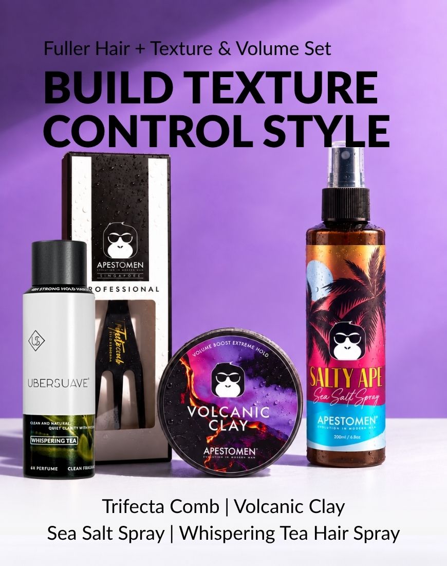 Apestomen Fuller Hair + Texture & Volume Set With Sea Salt Spray + Volcanic Clay | Fuller Hair, Natural Texture & Extreme Hold