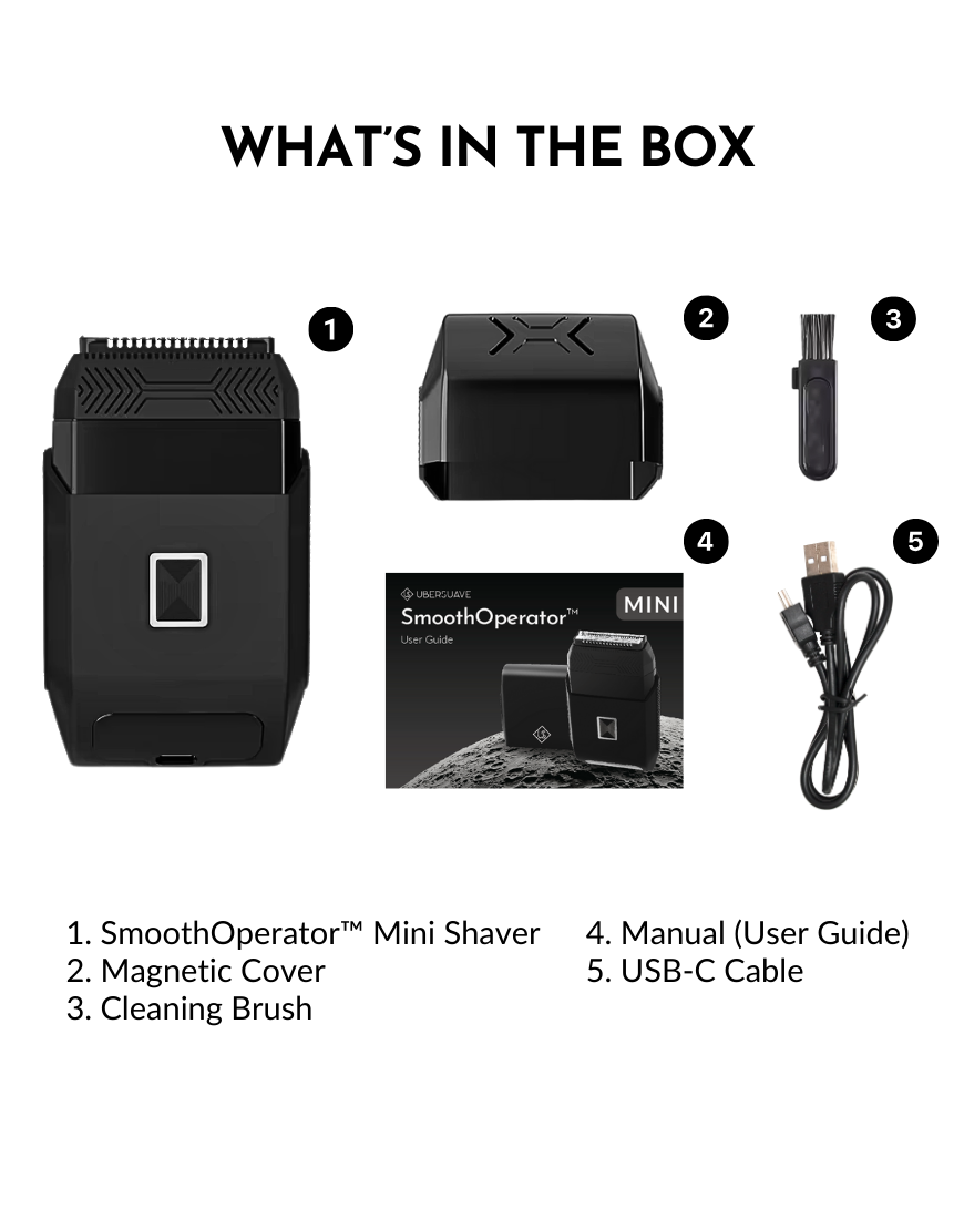 Ubersuave SmoothOperator™ Pro Shaver + Mini Face Shaver + Intimate Wash 40ml + Faux Leather Travel Bag