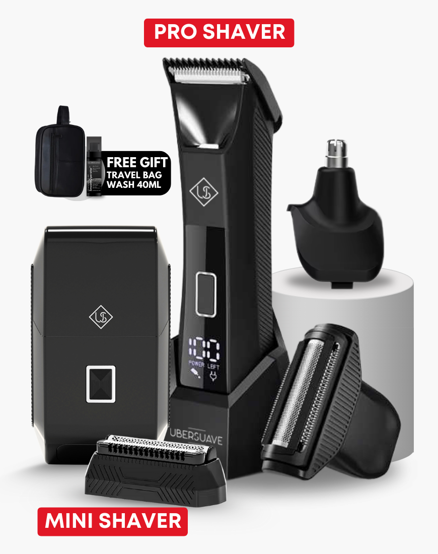 Ubersuave SmoothOperator™ Pro Shaver + Mini Face Shaver + Intimate Wash 40ml + Faux Leather Travel Bag