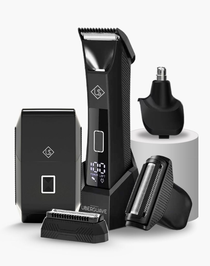 Ubersuave SmoothOperator™ Pro Shaver + Mini Face Shaver + Intimate Wash 40ml + Faux Leather Travel Bag